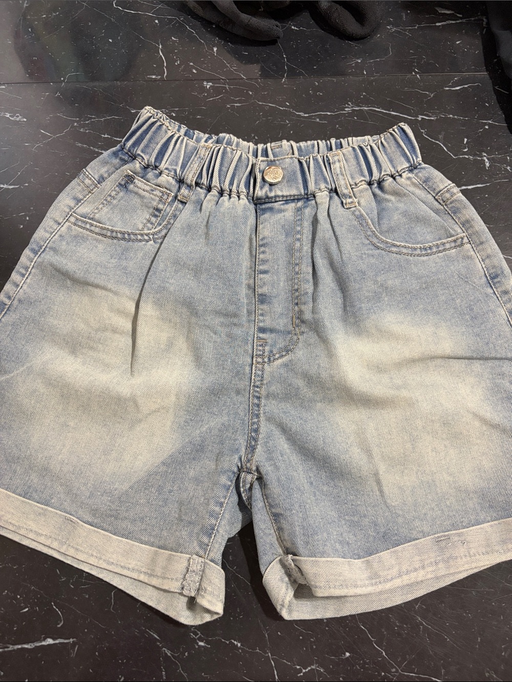 Kids Light Blue Denim Shorts with Elastic Waist